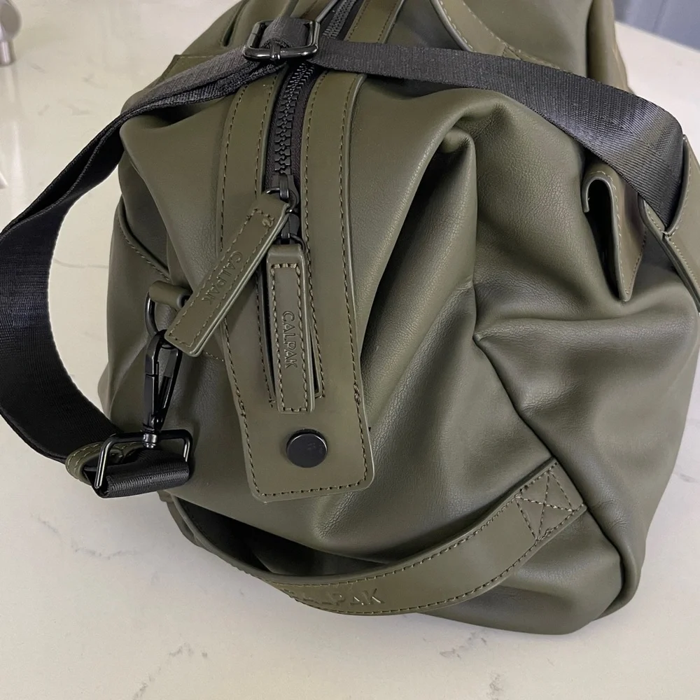 Calpak Olive Green Duffel Weekender Bag with Black Strap